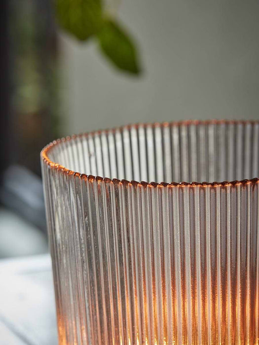 Reeded Grey Glass Candle Holder