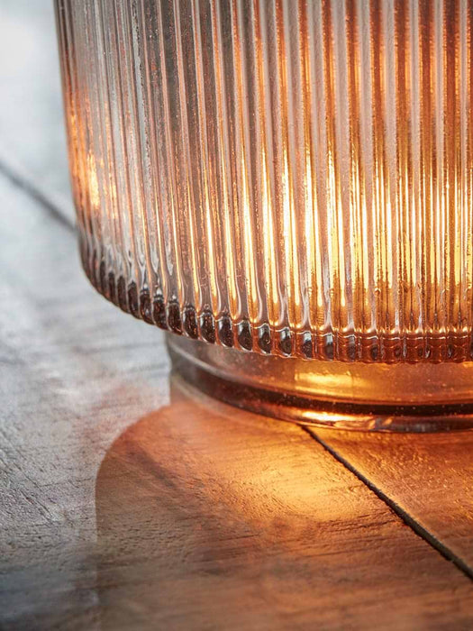 Reeded Grey Glass Candle Holder