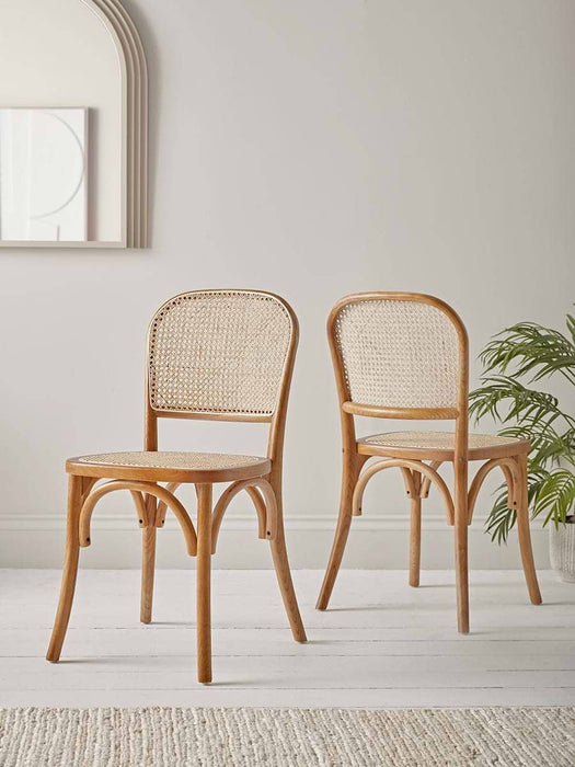 Two Cane Webbing Dining Chairs - Natural
