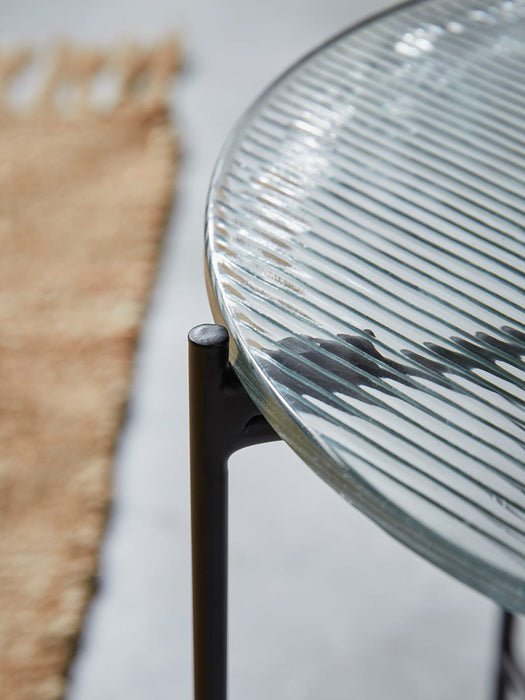 Round Reeded Glass Side Table