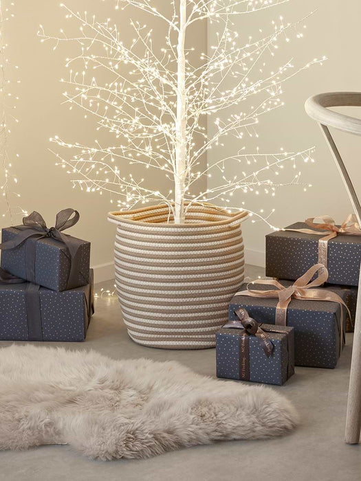 Three White & Natural Striped Baskets
