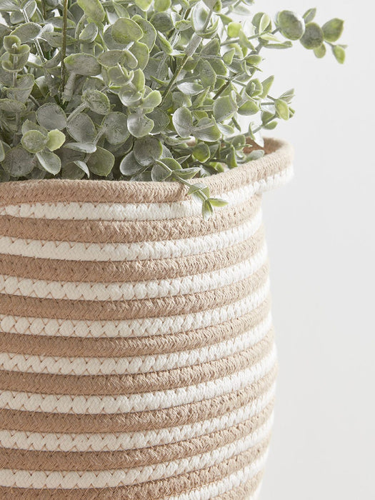 Three White & Natural Striped Baskets
