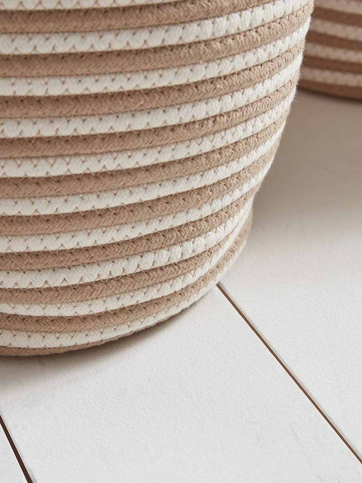 Three White & Natural Striped Baskets