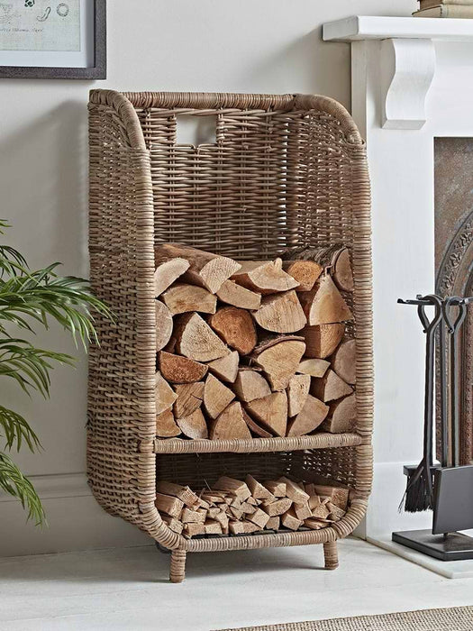 Tall Rattan Log & Kindling Trolley