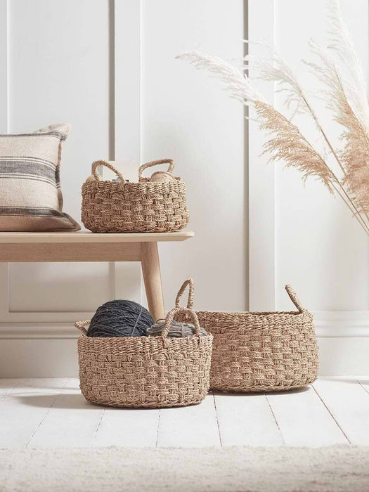 Three Woven Seagrass Storage Baskets