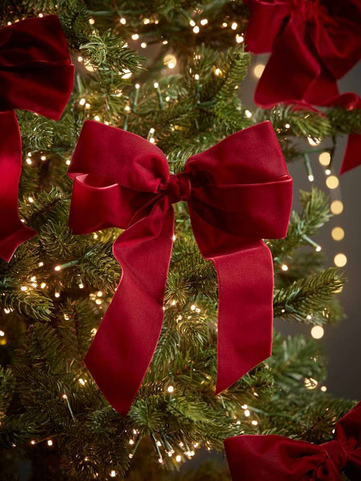 Four Oversized Opulent Velvet Tree Bows - Deep Red