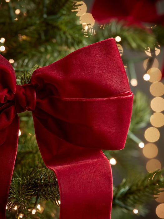 Four Oversized Opulent Velvet Tree Bows - Deep Red