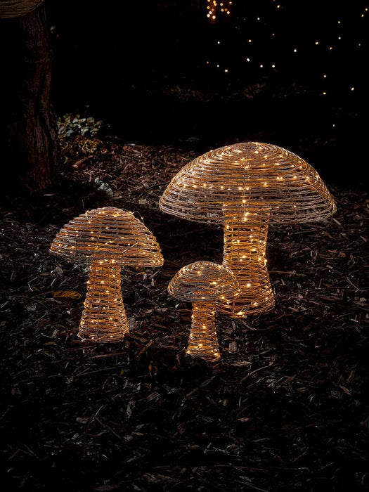 Blonde Faux Rattan Light Up Mushrooms