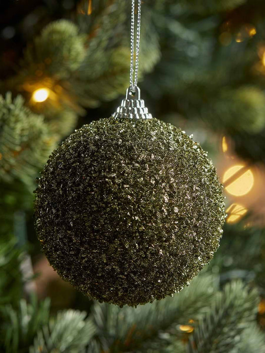 Twelve Glittered Shatterproof Baubles - Moss Mix