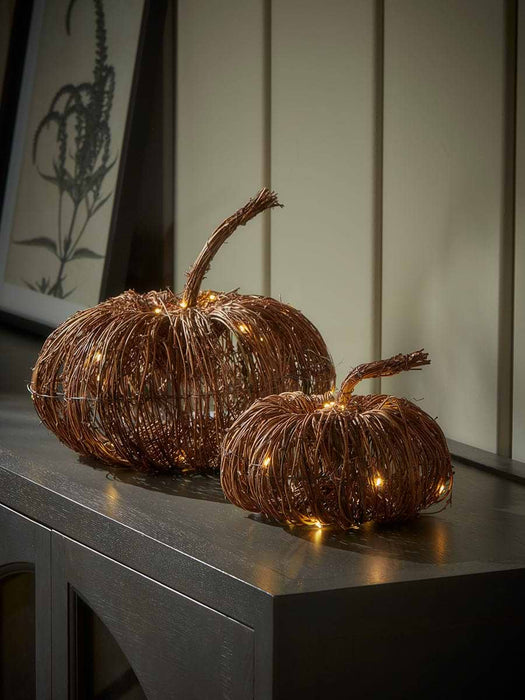 Faux Rattan Light Up Pumpkin - Small