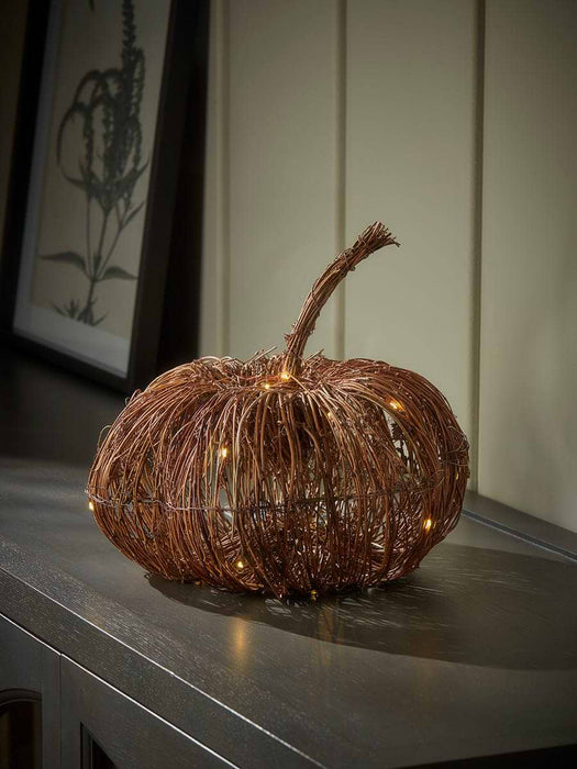Faux Rattan Light Up Pumpkin - Small