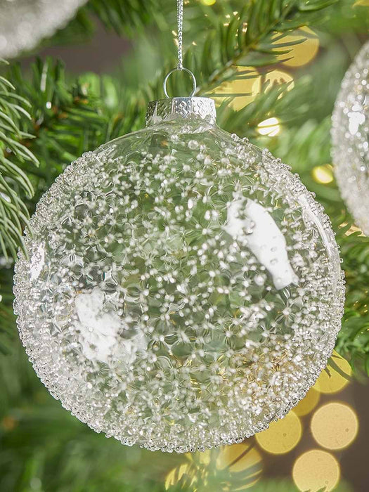 Six Textured Clear Glass Baubles
