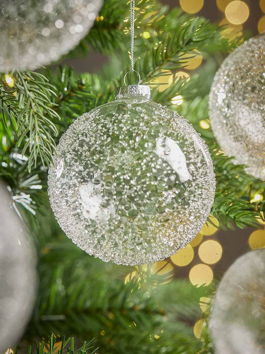 Six Textured Clear Glass Baubles