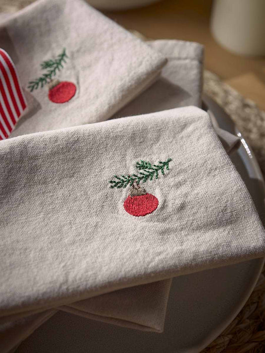 Four Cotton Embroidered Bauble Napkins