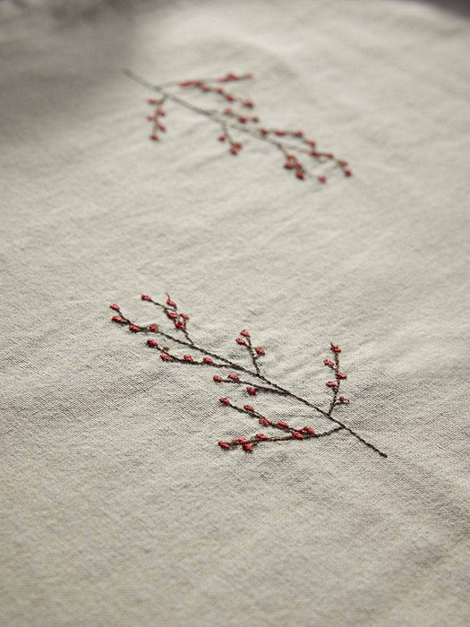 Cotton Embroidered Berry Table Runner