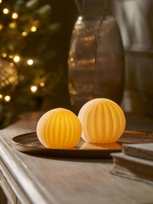Fluted Wax Light Up Sphere Small - Blush