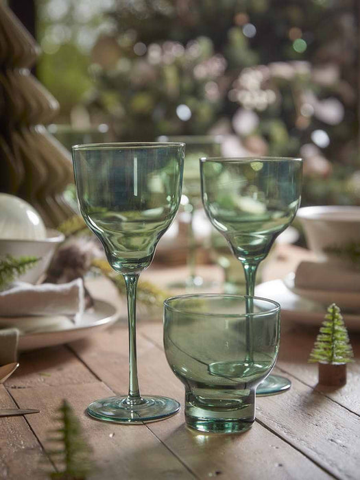 Four Olive Glass Tumblers