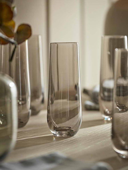 Six Smoked Stemless Champagne Flutes