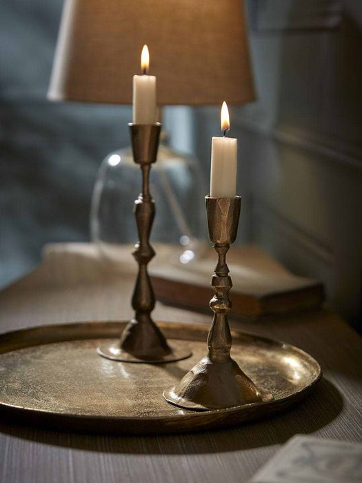 Antiqued Effect Dinner Candle Holder - Small