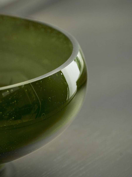 Olive Bubbled Glass Serving Bowl