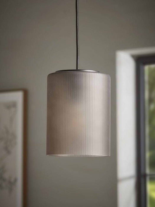 Ribbed Column Smoke Glass Pendant