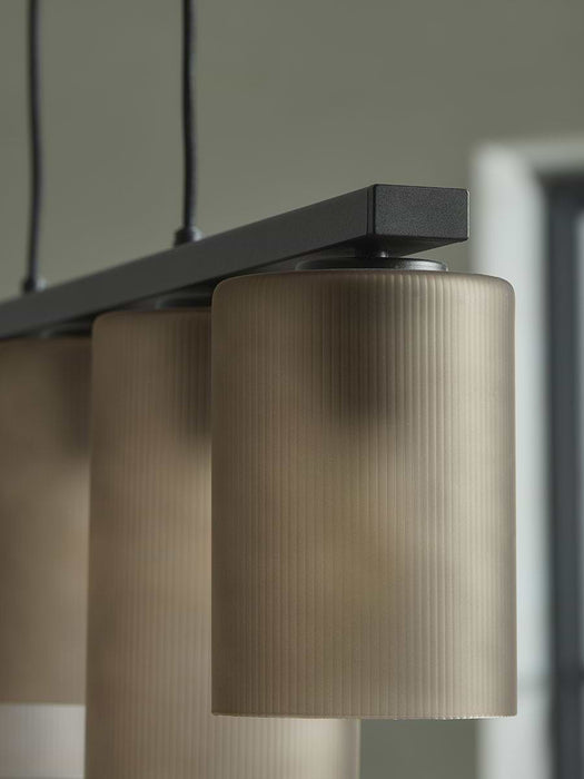 Five Ribbed Column Smoke Glass Pendant
