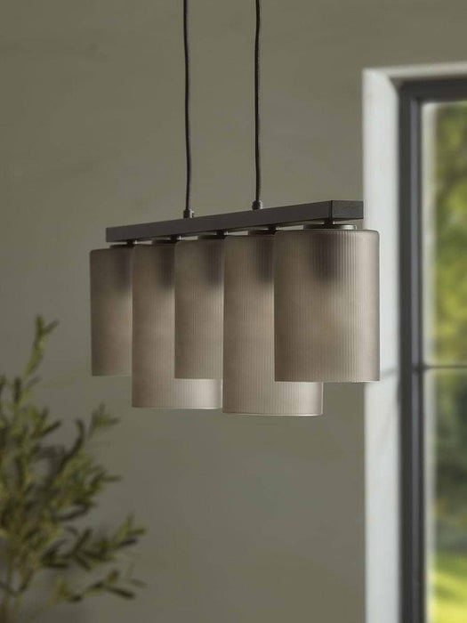 Five Ribbed Column Smoke Glass Pendant
