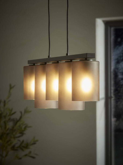 Five Ribbed Column Smoke Glass Pendant