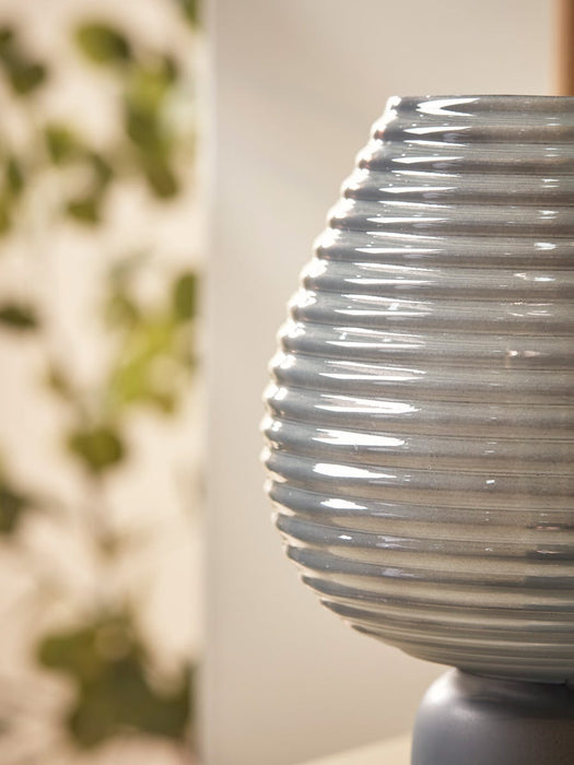 Ribbed Round LED Lamp - Grey