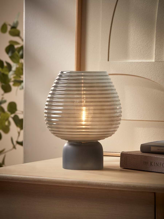 Ribbed Round LED Lamp - Grey