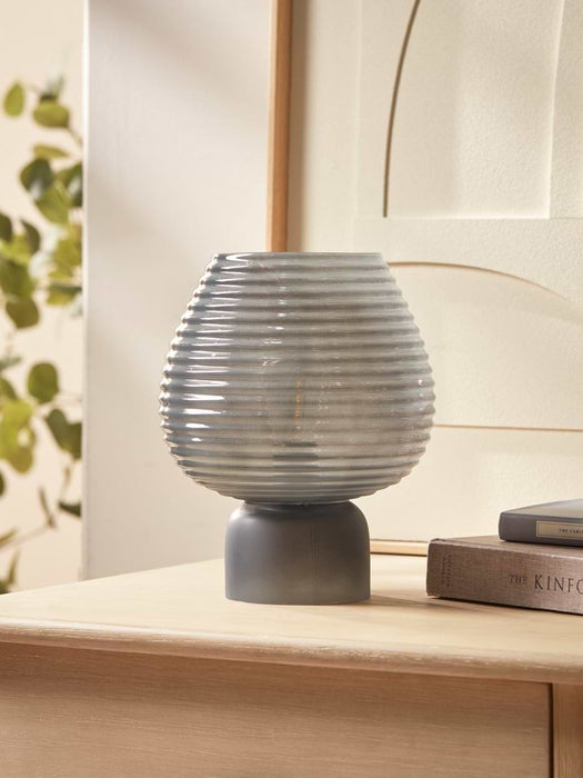 Ribbed Round LED Lamp - Grey