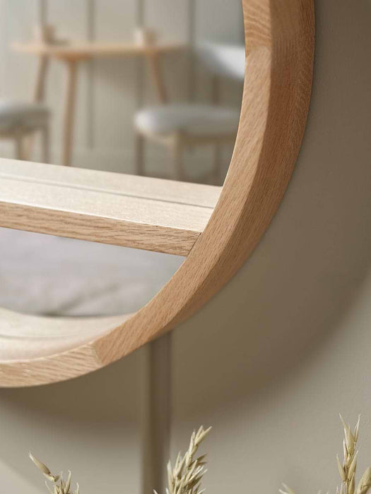 Round Oak Shelf Mirror