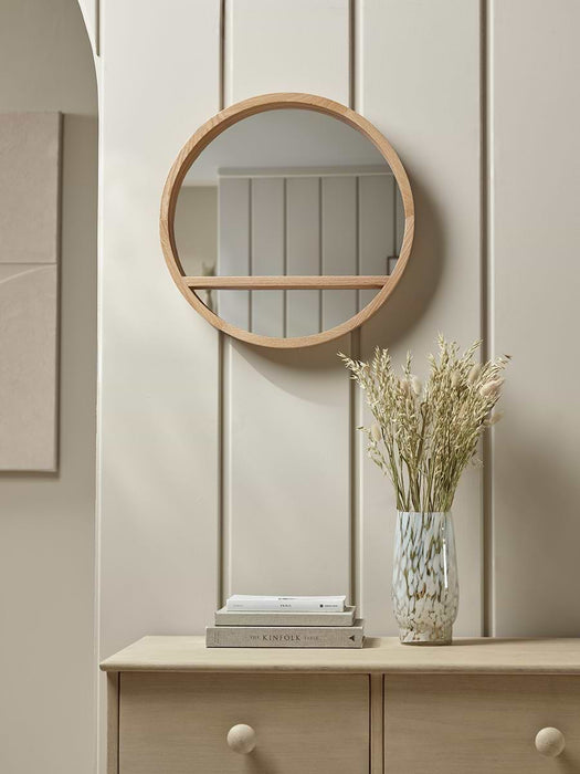 Round Oak Shelf Mirror