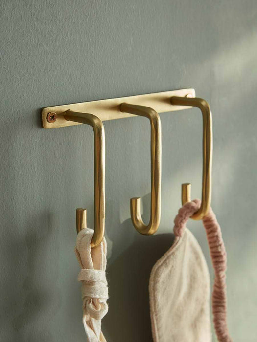 Hammered Brass Triple Hook