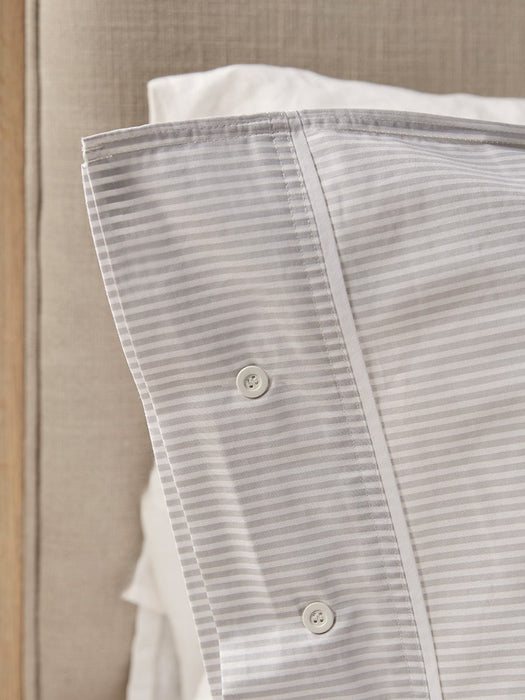 Cotton Double Duvet Cover Set - Pewter Grey Stripe