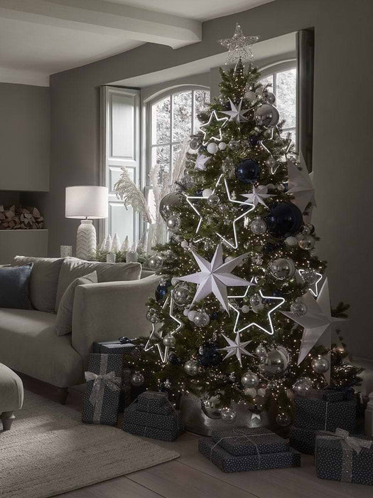 Six Luxury Silver Stars Glass Baubles