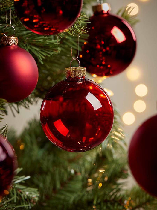 Glass Bauble Selection Box - Berry Red