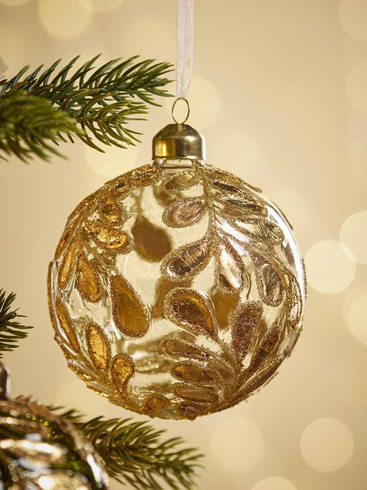 Four Large Golden Mistletoe Glass Baubles