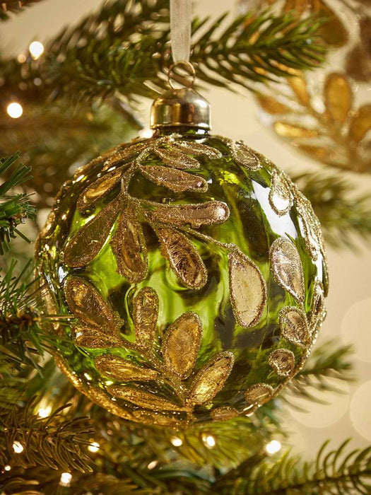 Four Large Golden Mistletoe Glass Baubles