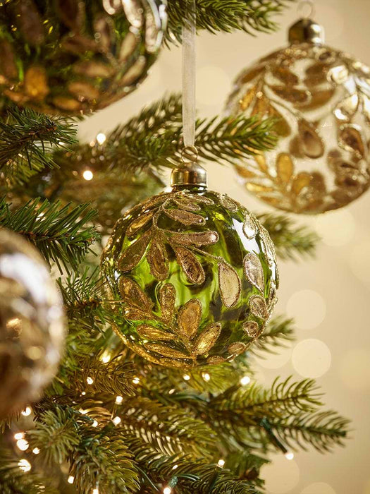 Four Large Golden Mistletoe Glass Baubles