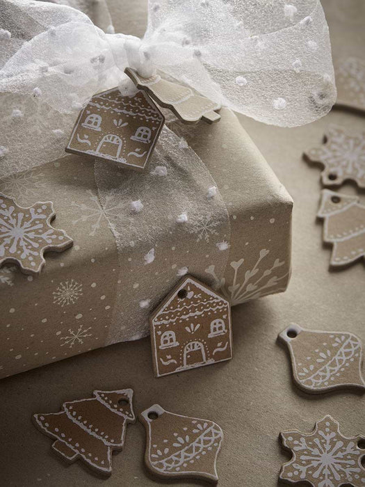Twelve Miniature Gingerbread Recycled Wrapping Charms
