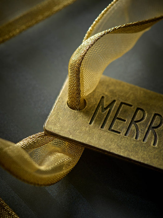 Six Distressed Metal Merry Christmas Wrapping Charms