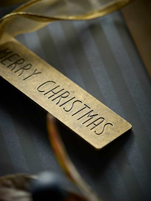 Six Distressed Metal Merry Christmas Wrapping Charms
