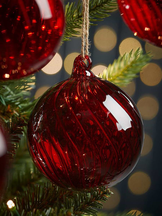 Six Swirl Glass Baubles - Berry Red - Large