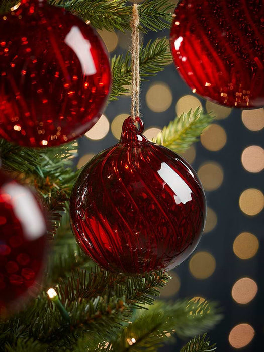 Six Swirl Glass Baubles - Berry Red - Large