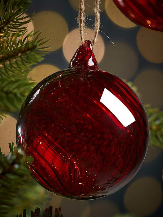 Six Swirl Glass Baubles - Berry Red - Small