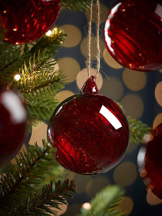 Six Swirl Glass Baubles - Berry Red - Small