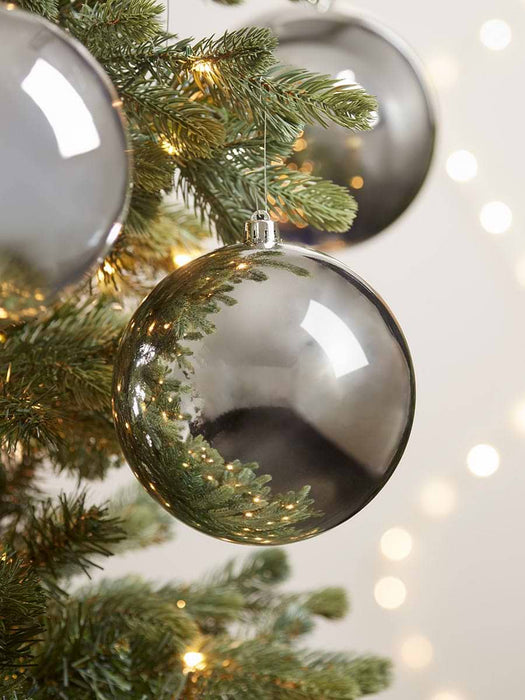Three Oversized Shatterproof Baubles - Silver - 14cm