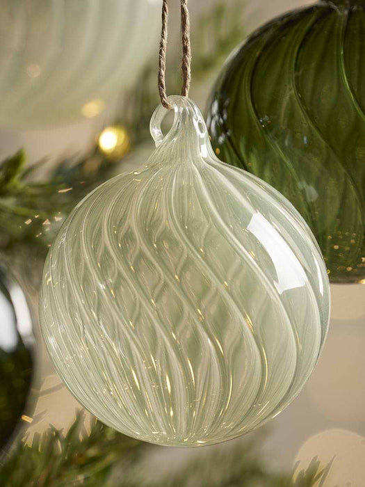 Six Swirl Glass Baubles - Spruce - Small