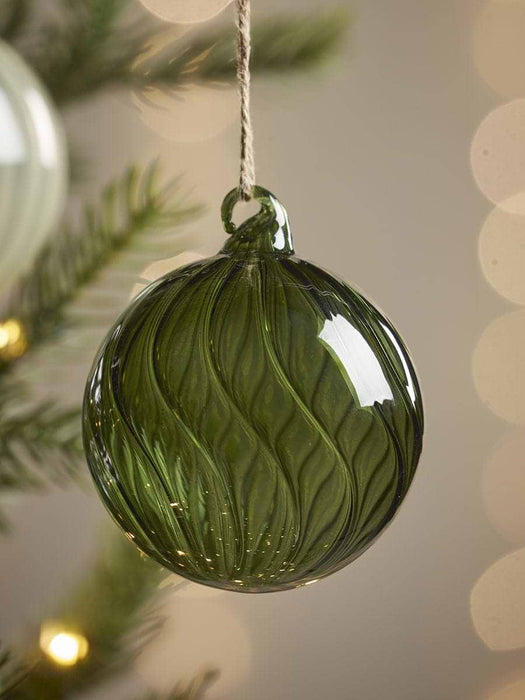 Six Swirl Glass Baubles - Spruce - Small